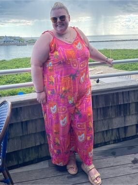 Old Navy Pink Tropical Romper with ties